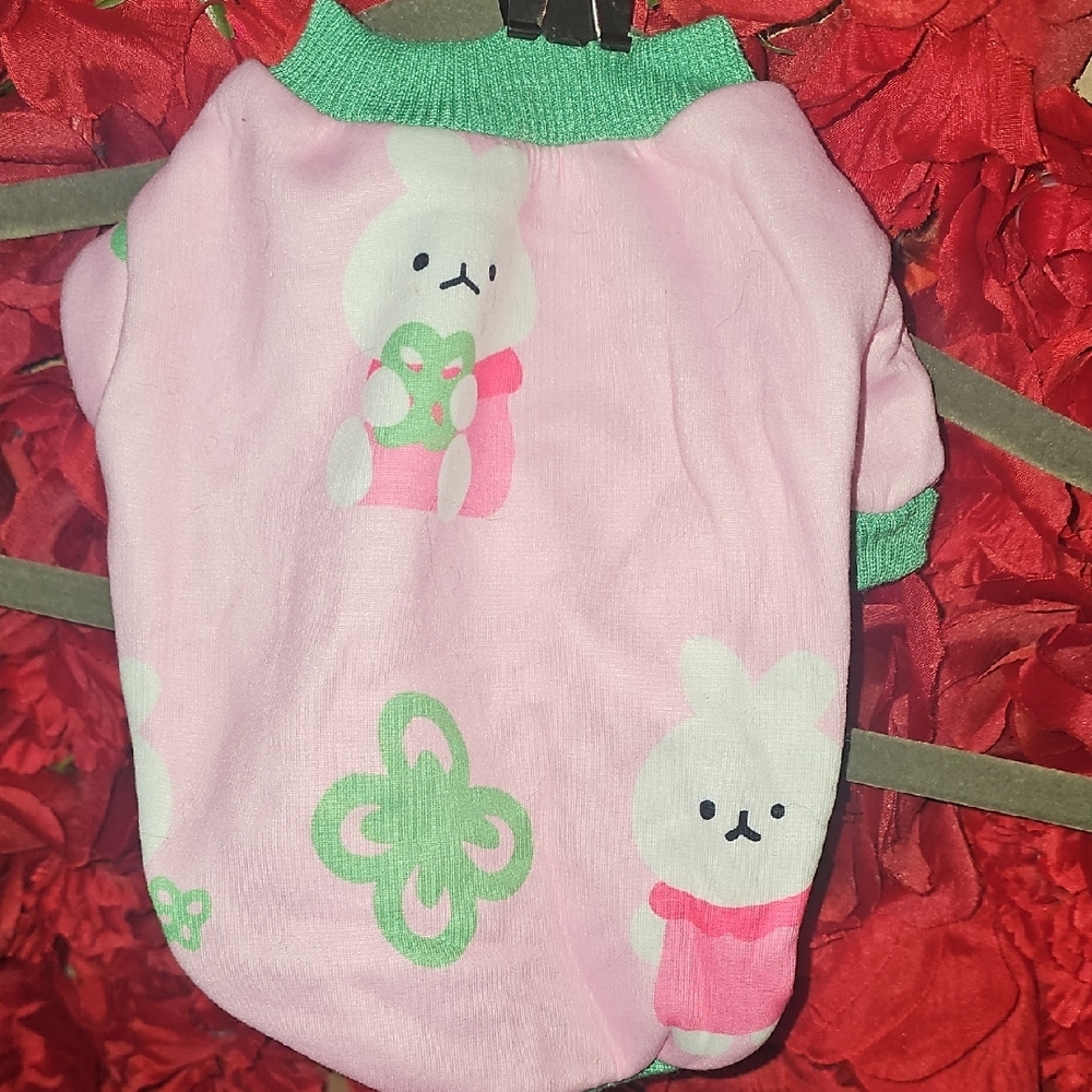Pink and Green Dog Sweater with Bunny Design Fleece Lined Size Xsmall